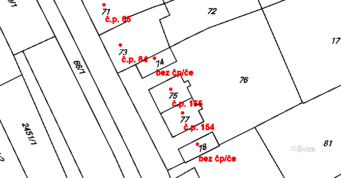 Mořice 155 na parcele st. 75 v KÚ Mořice, Katastrální mapa