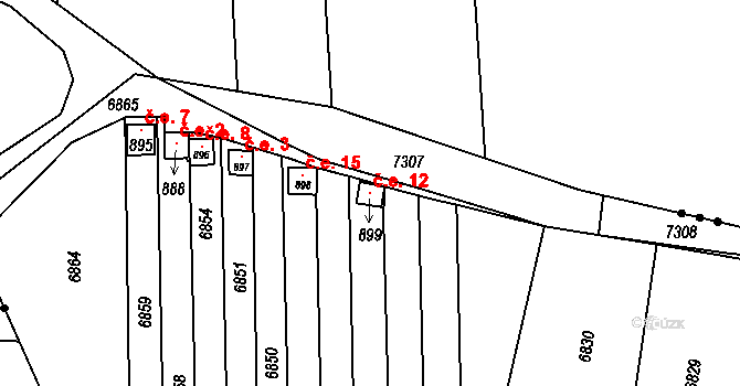 Ostrožská Lhota 12 na parcele st. 899 v KÚ Ostrožská Lhota, Katastrální mapa