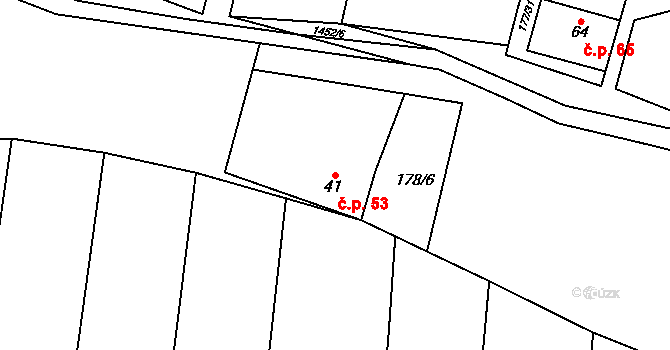 Vysočany 53 na parcele st. 41 v KÚ Vysočany u Znojma, Katastrální mapa