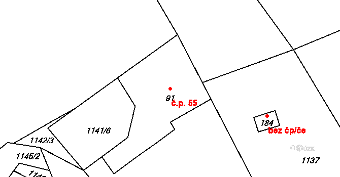 Olšovec 55 na parcele st. 91 v KÚ Olšovec, Katastrální mapa