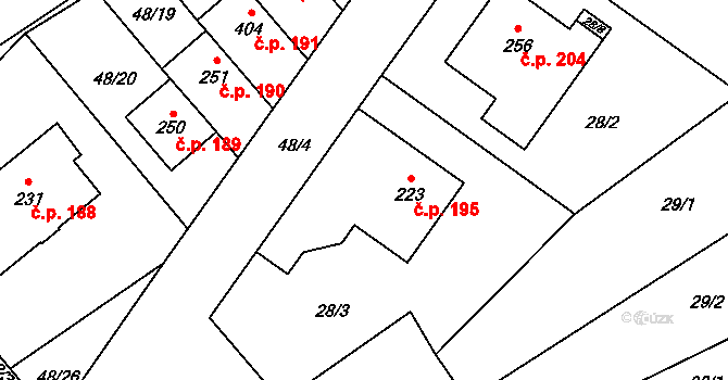Přerov XI-Vinary 195, Přerov na parcele st. 223 v KÚ Vinary u Přerova, Katastrální mapa
