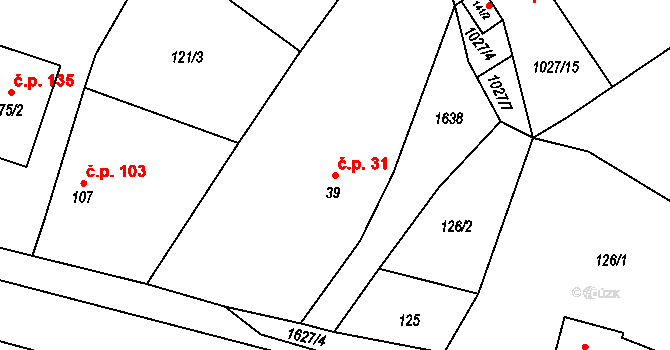 Rohozec 31 na parcele st. 39 v KÚ Rohozec u Žehušic, Katastrální mapa