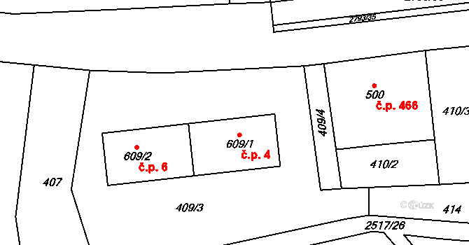 Velký Šenov 4 na parcele st. 609/1 v KÚ Velký Šenov, Katastrální mapa