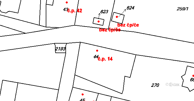 Skuhrov 14 na parcele st. 44 v KÚ Skuhrov u Železného Brodu, Katastrální mapa