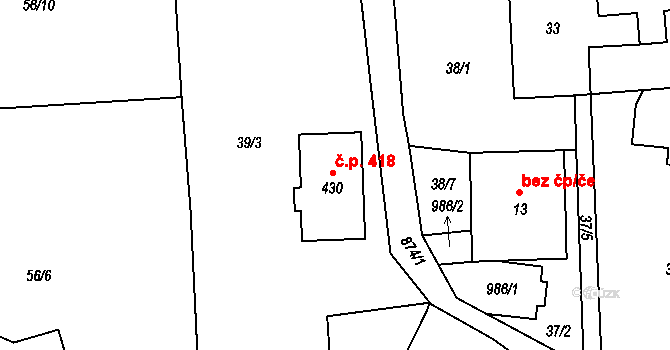 Kokonín 418, Jablonec nad Nisou na parcele st. 430 v KÚ Kokonín, Katastrální mapa