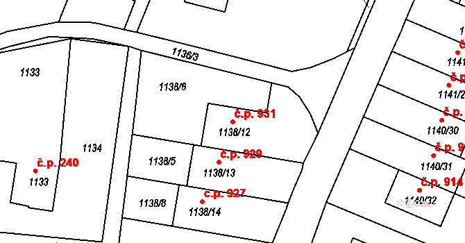 Lyžbice 931, Třinec na parcele st. 1138/12 v KÚ Lyžbice, Katastrální mapa