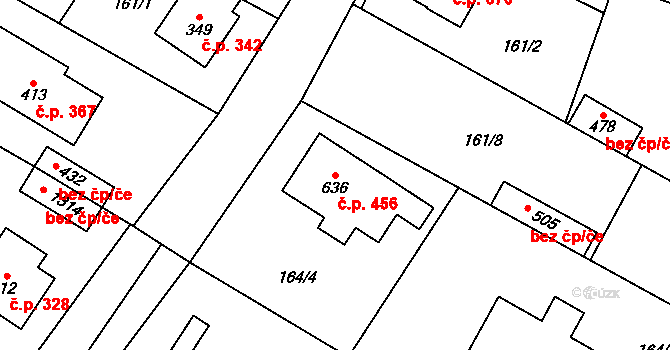 Líbeznice 456 na parcele st. 636 v KÚ Líbeznice, Katastrální mapa