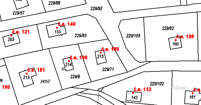 Hostěradice 189, Kamenný Přívoz na parcele st. 215 v KÚ Hostěradice, Katastrální mapa