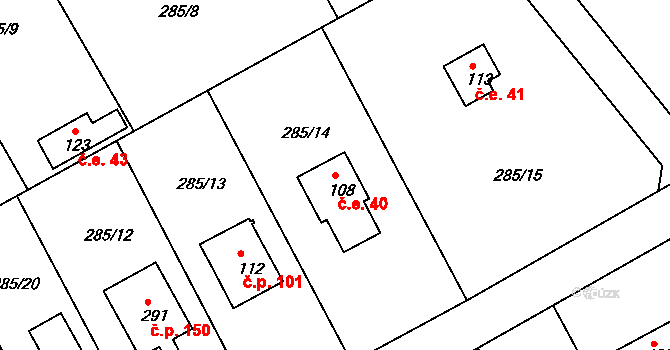 Vonoklasy 40 na parcele st. 108 v KÚ Vonoklasy, Katastrální mapa
