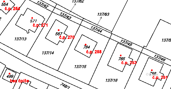 Horní Lomany 258, Františkovy Lázně na parcele st. 784 v KÚ Horní Lomany, Katastrální mapa