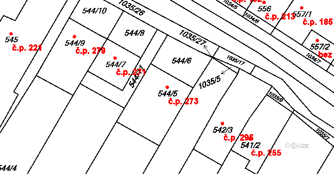 Tetčice 273 na parcele st. 544/5 v KÚ Tetčice, Katastrální mapa
