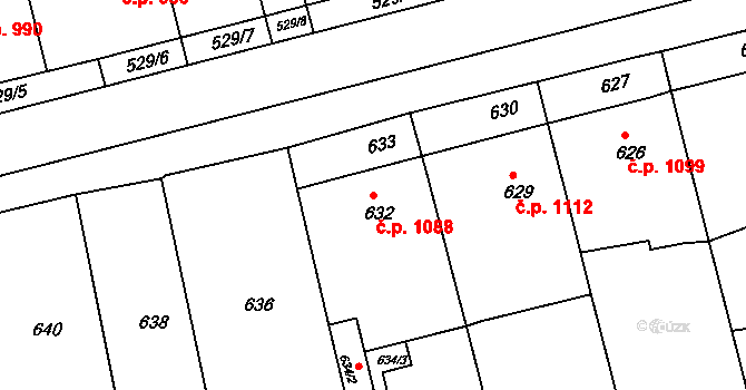 Bzenec 1088 na parcele st. 632 v KÚ Bzenec, Katastrální mapa