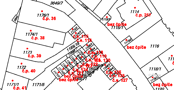 Vyškov-Město 118, Vyškov na parcele st. 1169/3 v KÚ Vyškov, Katastrální mapa