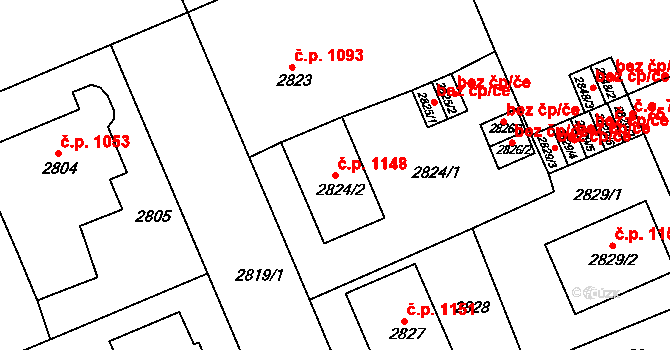 Slavkov u Brna 1148 na parcele st. 2824/2 v KÚ Slavkov u Brna, Katastrální mapa