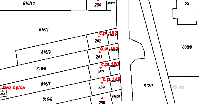 Křišťanovice 151 na parcele st. 261 v KÚ Křišťanovice, Katastrální mapa