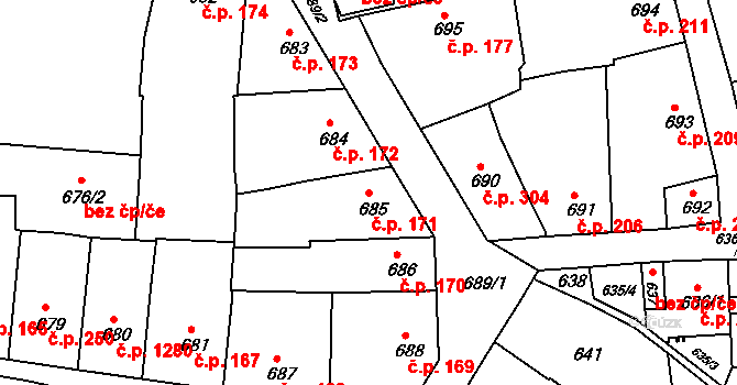 Třeboň II 171, Třeboň na parcele st. 685 v KÚ Třeboň, Katastrální mapa