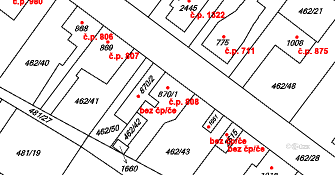 Třebechovice pod Orebem 808 na parcele st. 870/1 v KÚ Třebechovice pod Orebem, Katastrální mapa