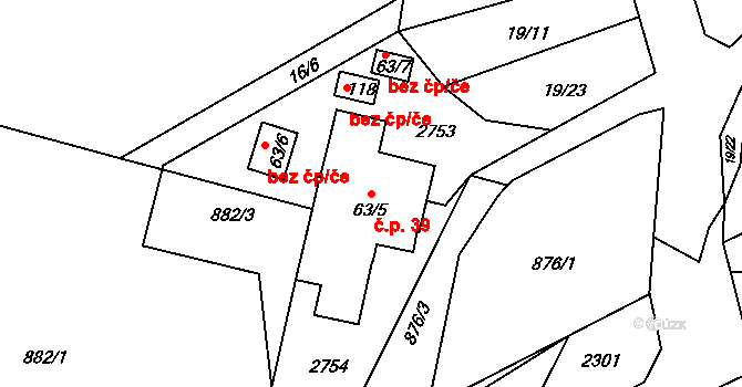 Libosváry 39, Loukov na parcele st. 63/5 v KÚ Libosváry u Bystřice pod Hostýnem, Katastrální mapa
