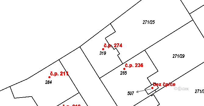 Dymokury 274 na parcele st. 319 v KÚ Dymokury, Katastrální mapa