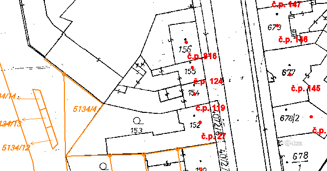 Poděbrady II 124, Poděbrady na parcele st. 155 v KÚ Poděbrady, Katastrální mapa