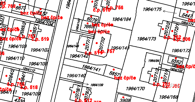 Borovina 757, Třebíč na parcele st. 2077/2 v KÚ Třebíč, Katastrální mapa