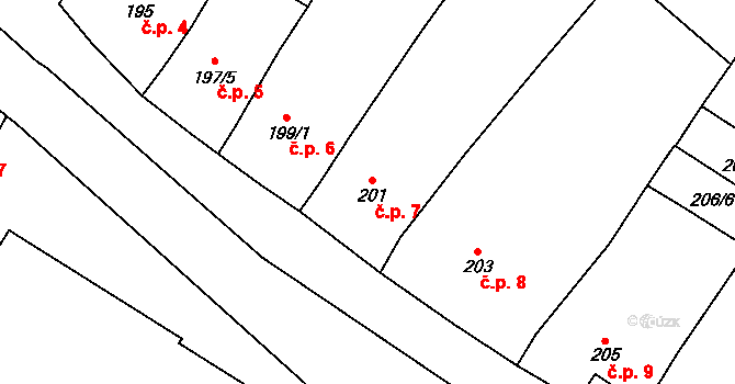 Chvalovice 7 na parcele st. 201 v KÚ Chvalovice, Katastrální mapa