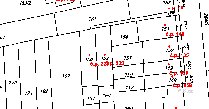 Horní Heršpice 222, Brno na parcele st. 158 v KÚ Horní Heršpice, Katastrální mapa