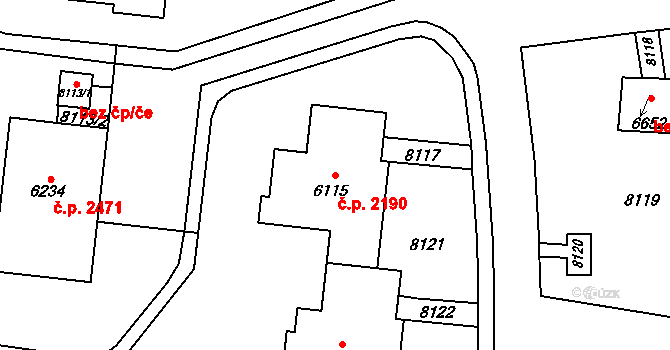 Líšeň 2190, Brno na parcele st. 6115 v KÚ Líšeň, Katastrální mapa