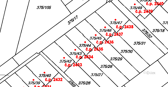 Tábor 2435 na parcele st. 375/44 v KÚ Klokoty, Katastrální mapa