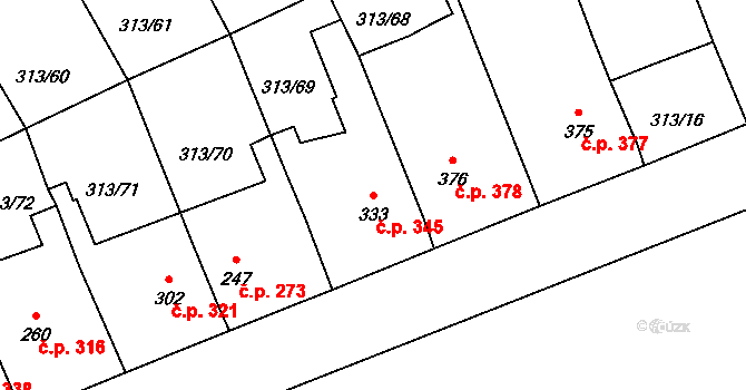 Černčice 345 na parcele st. 333 v KÚ Černčice u Loun, Katastrální mapa