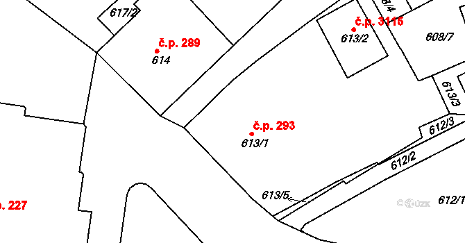 Teplice 293 na parcele st. 613/1 v KÚ Teplice, Katastrální mapa