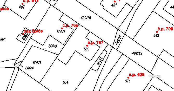 Jablunkov 767 na parcele st. 603 v KÚ Jablunkov, Katastrální mapa