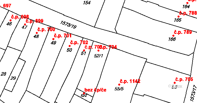 Litovel 704 na parcele st. 52/1 v KÚ Litovel, Katastrální mapa