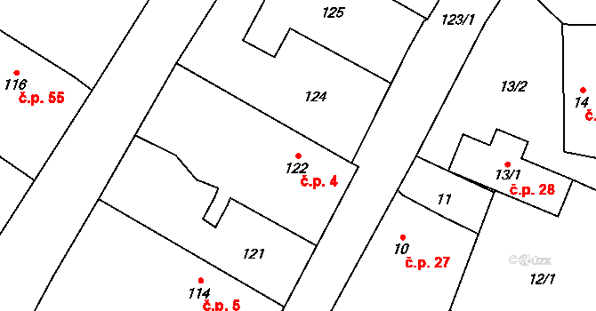 Puchlovice 4 na parcele st. 122 v KÚ Puchlovice, Katastrální mapa