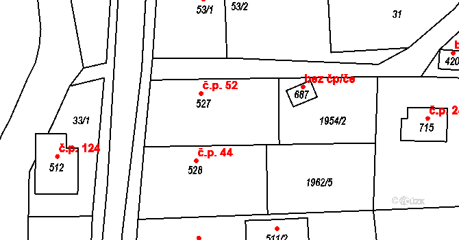Zděchov 52 na parcele st. 527 v KÚ Zděchov, Katastrální mapa