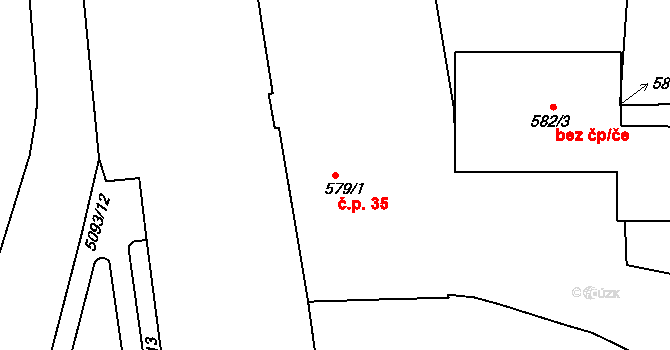 Smíchov 35, Praha na parcele st. 579/1 v KÚ Smíchov, Katastrální mapa