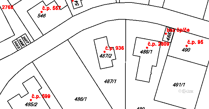Stodůlky 936, Praha na parcele st. 487/2 v KÚ Stodůlky, Katastrální mapa
