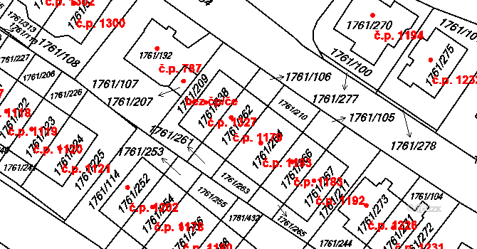 Hostivař 1179, Praha na parcele st. 1761/262 v KÚ Hostivař, Katastrální mapa