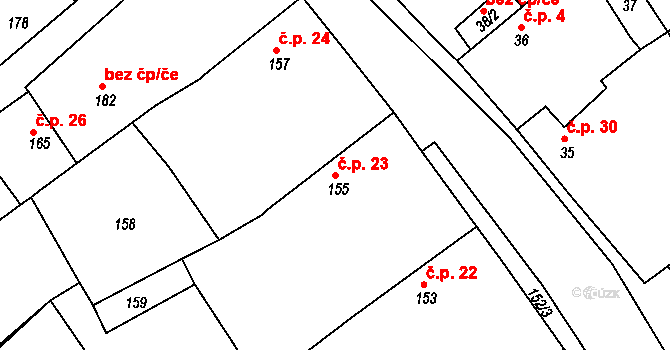 Přestanov 23 na parcele st. 155 v KÚ Přestanov, Katastrální mapa