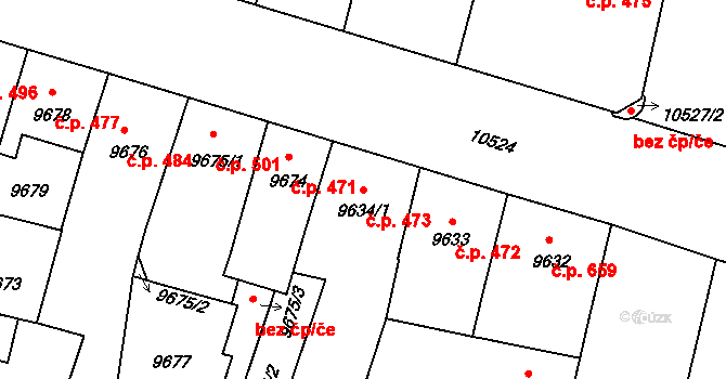 Jižní Předměstí 473, Plzeň na parcele st. 9634/1 v KÚ Plzeň, Katastrální mapa