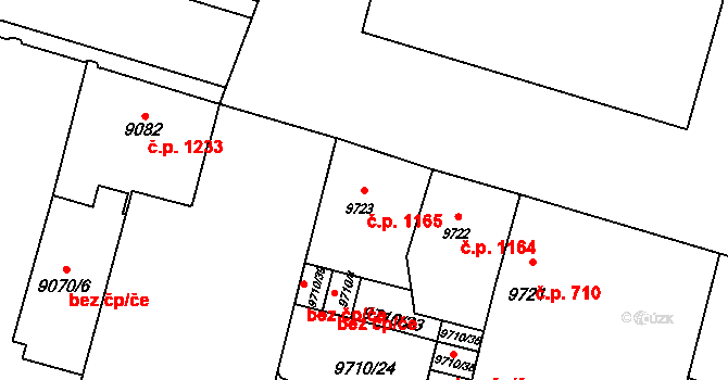 Jižní Předměstí 1165, Plzeň na parcele st. 9723 v KÚ Plzeň, Katastrální mapa