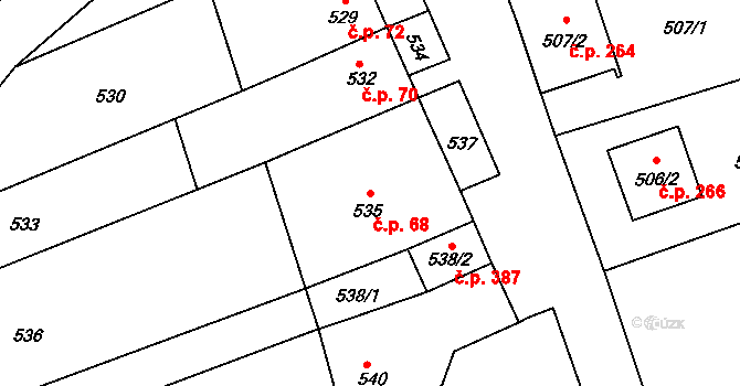 Chomoutov 68, Olomouc na parcele st. 535 v KÚ Chomoutov, Katastrální mapa