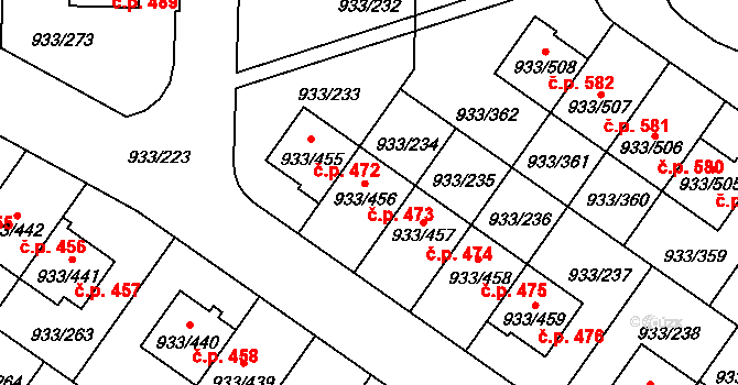 Satalice 473, Praha na parcele st. 933/456 v KÚ Satalice, Katastrální mapa