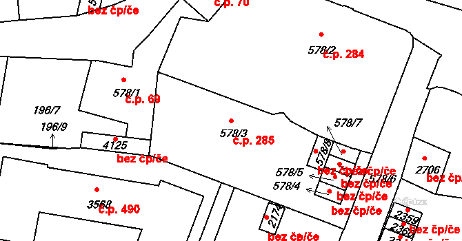 Plešivec 285, Český Krumlov na parcele st. 578/3 v KÚ Český Krumlov, Katastrální mapa