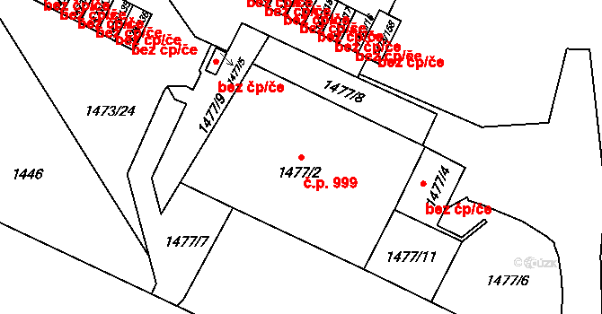Šluknov 999 na parcele st. 1477/2 v KÚ Šluknov, Katastrální mapa