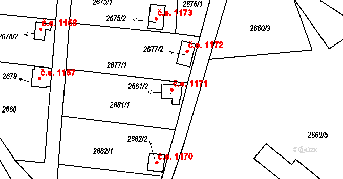 Bystřice nad Pernštejnem 1171 na parcele st. 2681/2 v KÚ Bystřice nad Pernštejnem, Katastrální mapa