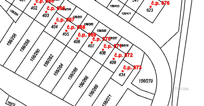 Velké Přílepy 871 na parcele st. 408 v KÚ Velké Přílepy, Katastrální mapa