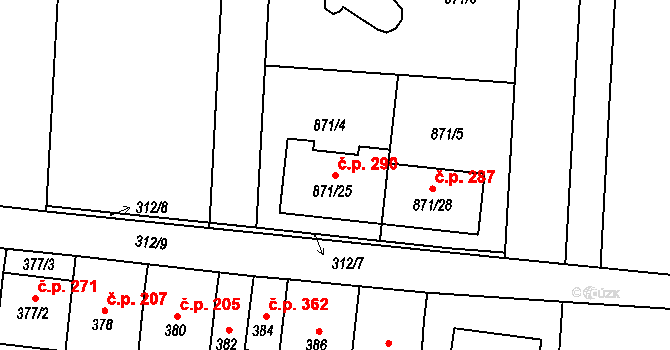 Přerov VI-Újezdec 290, Přerov na parcele st. 871/25 v KÚ Újezdec u Přerova, Katastrální mapa