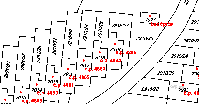Zlín 4864 na parcele st. 7018 v KÚ Zlín, Katastrální mapa