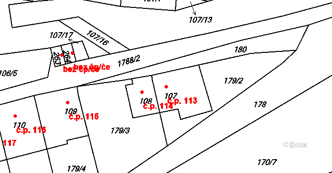 Přibyslavice 113 na parcele st. 107 v KÚ Přibyslavice nad Jihlavou, Katastrální mapa